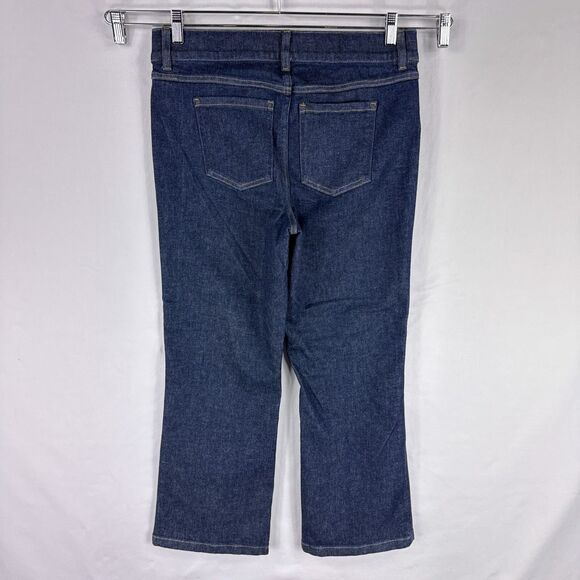 Spanx XL Cropped Kick Flare Jeans Raw Indigo Dark Blue Denim Pull On Stretch - Picture 2 of 11